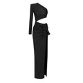 Women's Long Sleeved Hollow Slit Elastic Sloping Shoulder Dress - Magellan Fashion Shop