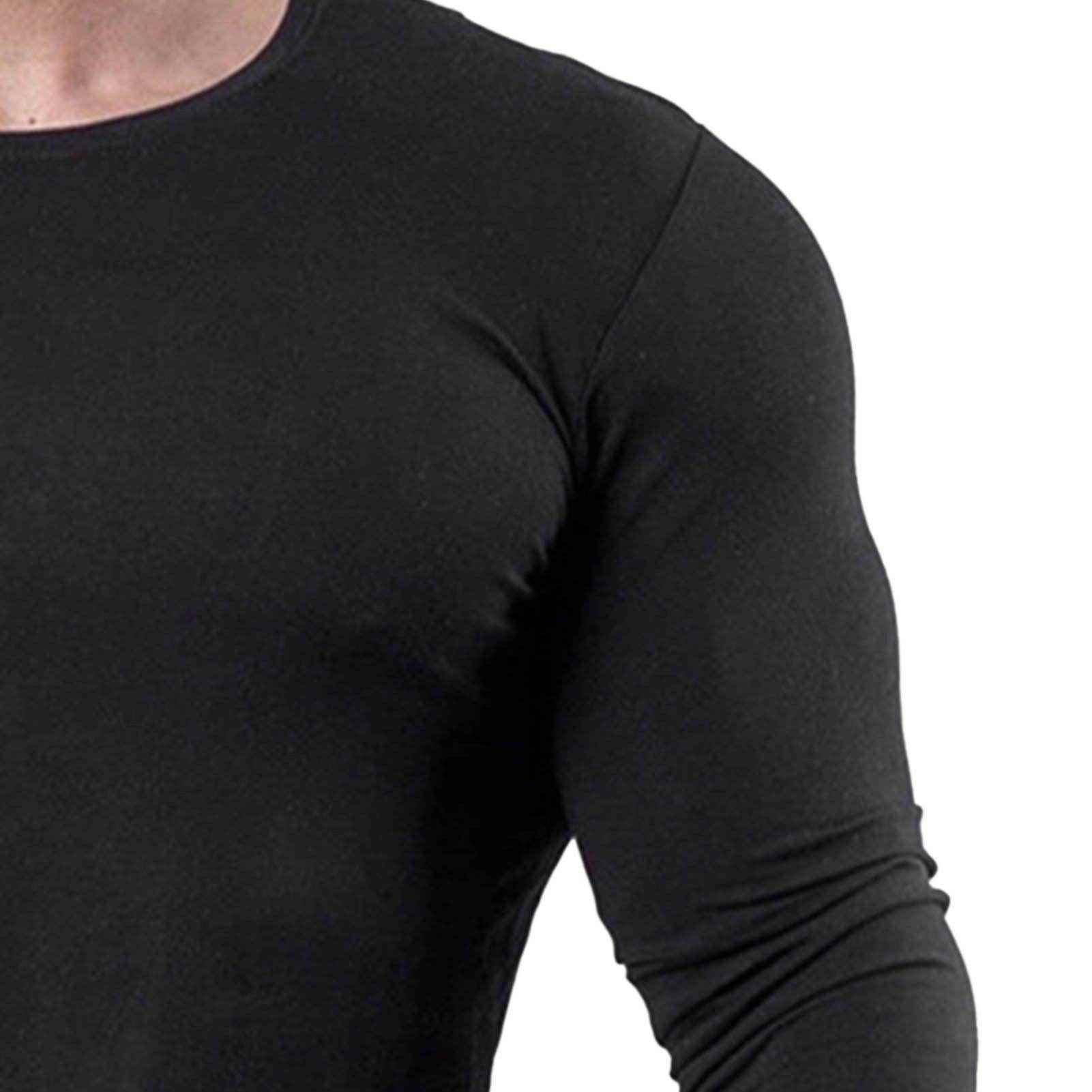 Men tight top black long sleeve elastic quick drying cotton blend fitness shirt XXL