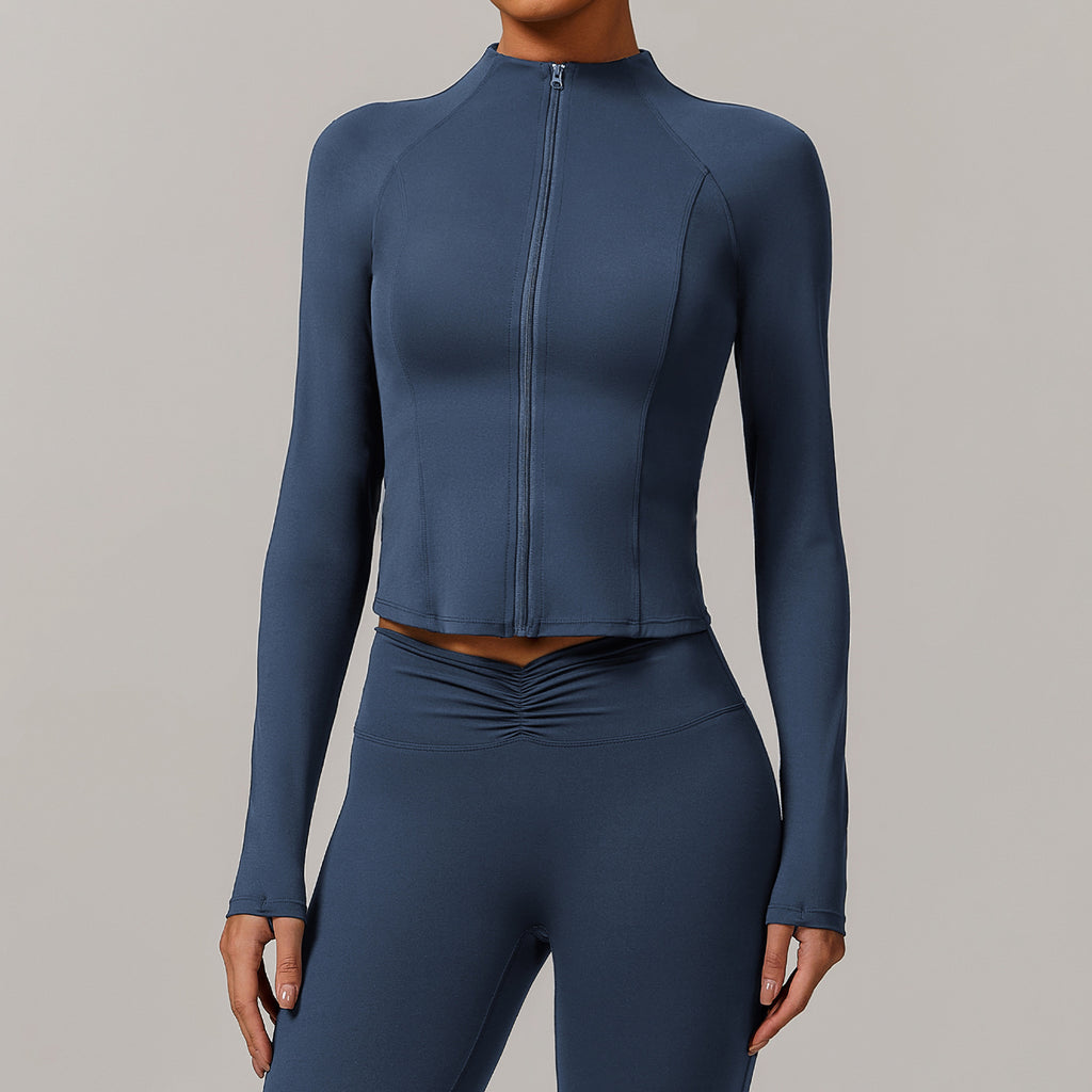 Stand Collar Zipped Sports Coat  Fitness Yoga Wear