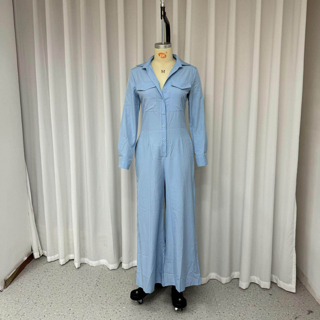 Women's Fashion Polo Collar Casual Solid Color Jumpsuit - Magellan Fashion Shop