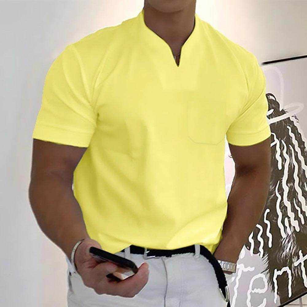 Men's summer short sleeve shirt with elastic cotton pocket in multiple colors and plus sizes