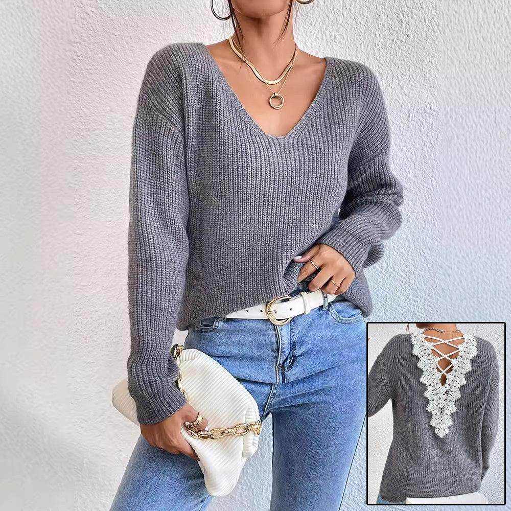 Y2k Clothes V-neck Sweater Ladies Winter Backless Streetwear - Magellan Fashion Shop