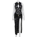 Sexy Hollow Out Lace Sleeveless Slim Fit High Slit Dress - Magellan Fashion Shop