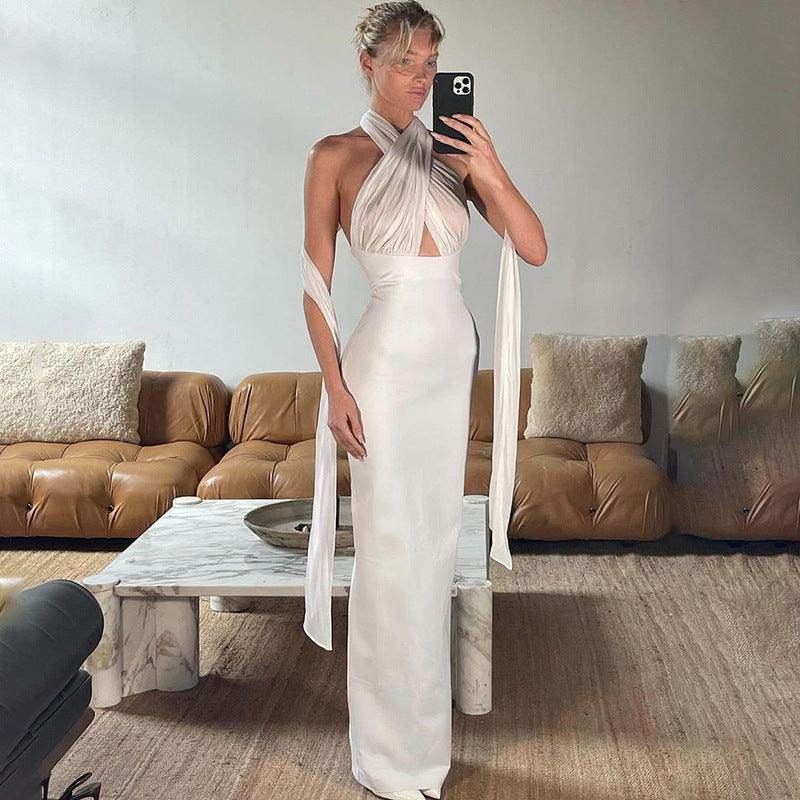 Lace-up Halter Sexy Backless Slim Fit Dress - Magellan Fashion Shop