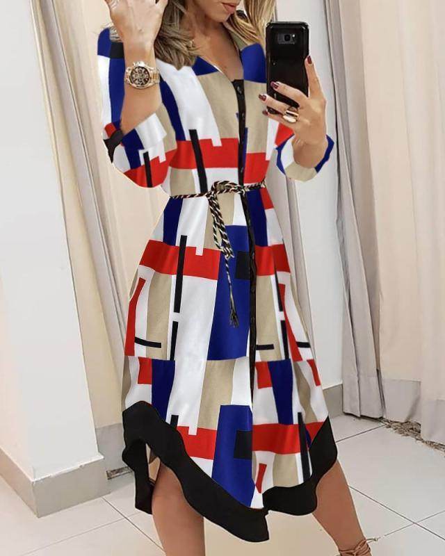 Printed Checks Lace-up Dress Women - Magellan Fashion Shop