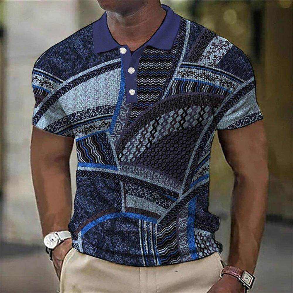 Fashion Men'S Polo Shirts 3d Splicing Plaid Printing Art Men - Magellan Fashion Shop