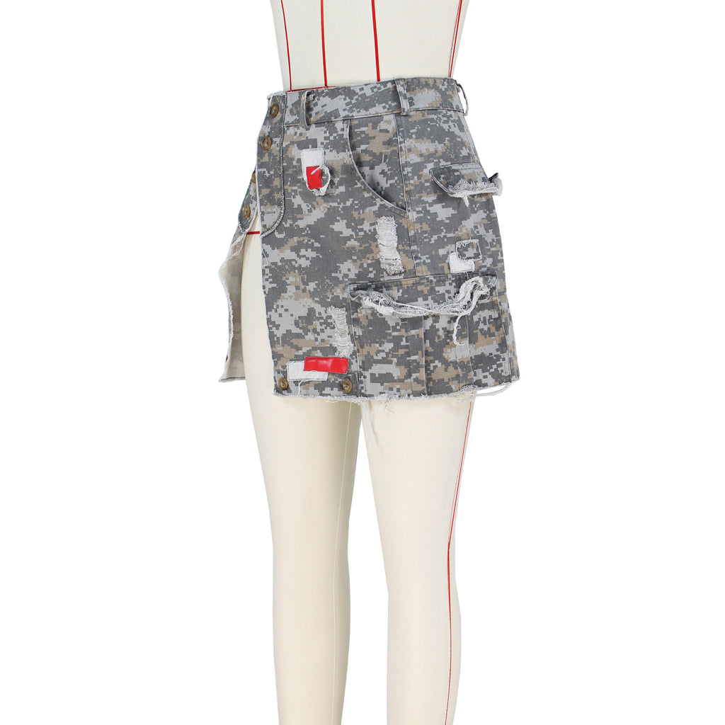 Summer Fashion Full Open Camouflage Patch Wrapped Skirt