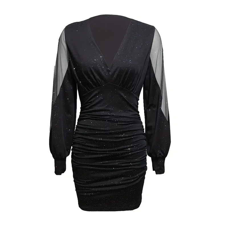 Deep V-Neck Ruched Sparkling Party Cocktail Dresses