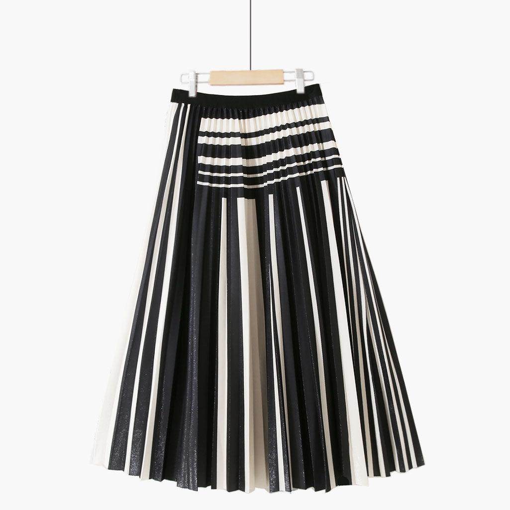 Simple Houndstooth Solid Color Stitching Contrast Color Pleated Skirt - Magellan Fashion Shop