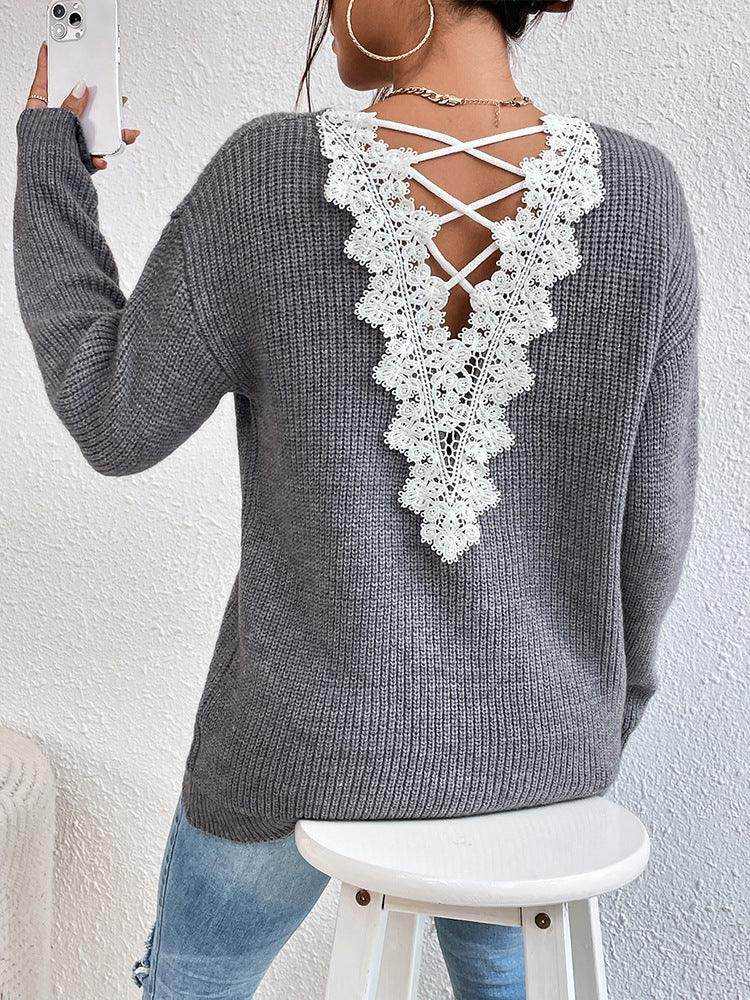 Y2k Clothes V-neck Sweater Ladies Winter Backless Streetwear - Magellan Fashion Shop