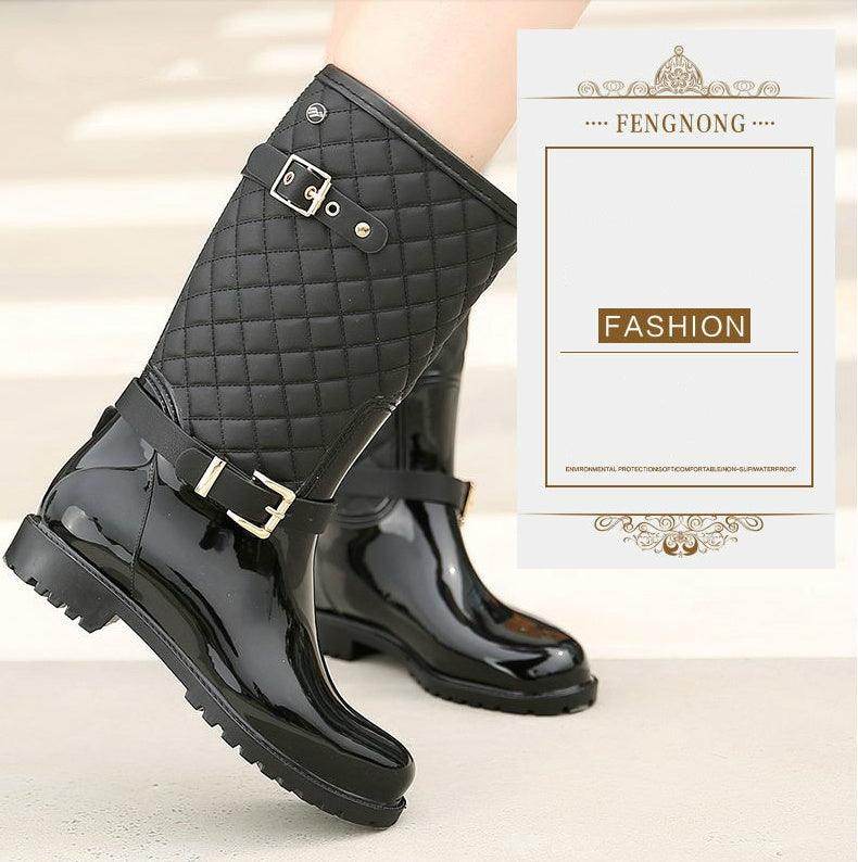 Thick Warm Women's Checked Rain Boots - Magellan Fashion Shop