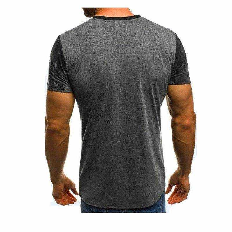Men's black and red gradient fitness compression t-shirt with camouflage pattern and hemp blend fabric