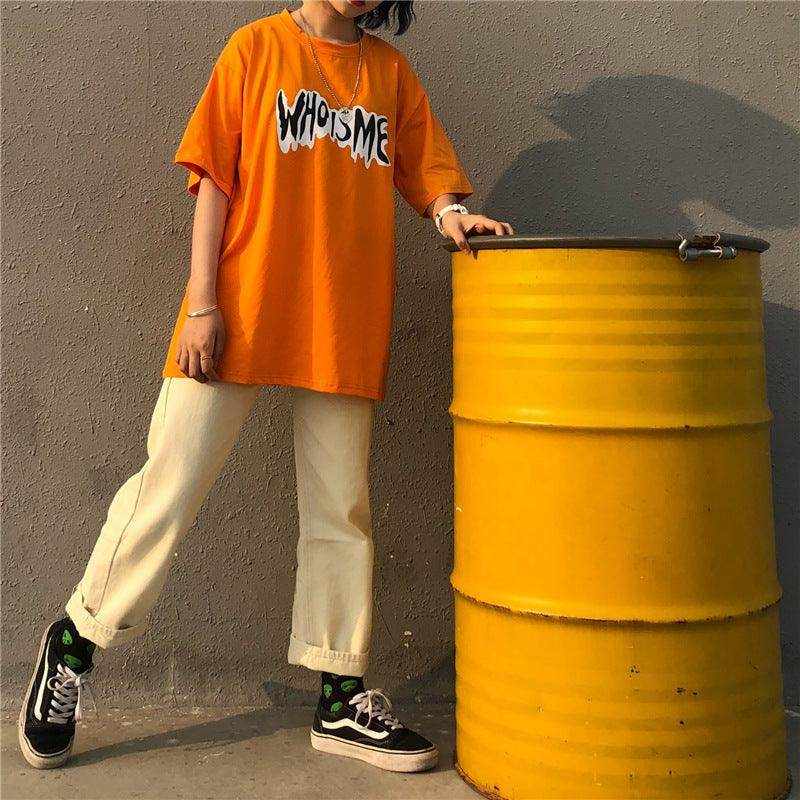 Men Letter and Figure Print Orange T-shirts Fashion Clothing - Magellan Fashion Shop