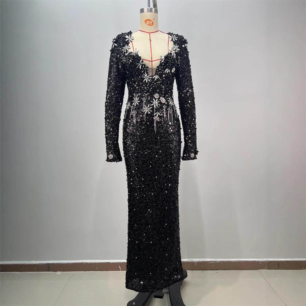 Women's Fashionable Sequins Long Sheath Dress - Magellan Fashion Shop