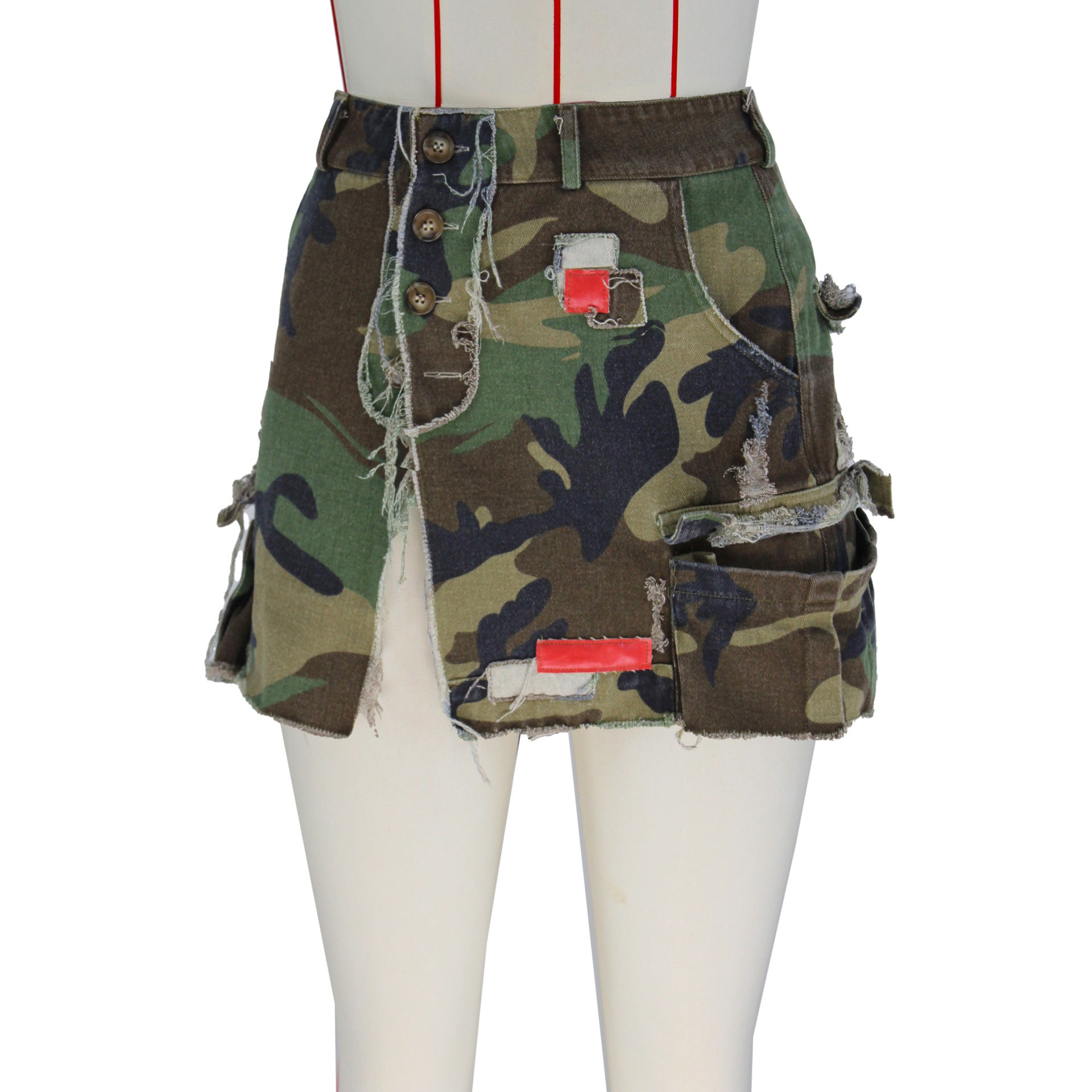 Summer Fashion Full Open Camouflage Patch Wrapped Skirt
