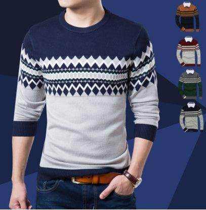 autumn and winter color matching sets of sweaters slim round neck long sleeve bottoming shirt color matching sweater sweater men - Magellan Fashion Shop