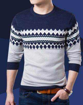 autumn and winter color matching sets of sweaters slim round neck long sleeve bottoming shirt color matching sweater sweater men - Magellan Fashion Shop