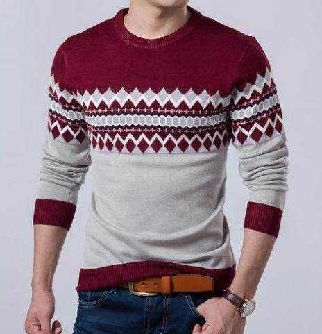 autumn and winter color matching sets of sweaters slim round neck long sleeve bottoming shirt color matching sweater sweater men - Magellan Fashion Shop