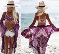 Chiffon Beach Resort Wear purple floral bikini set with lightweight fabric for elegant beach style