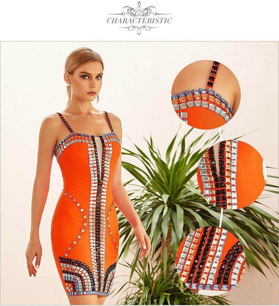 Sleeveless Women's Luxury Diamond Bandage Dress Sexy Waist - Tucked Gown - Magellan Fashion Shop
