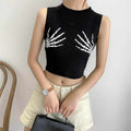 Black sleeveless t-shirt with stylish short print design in multiple colors