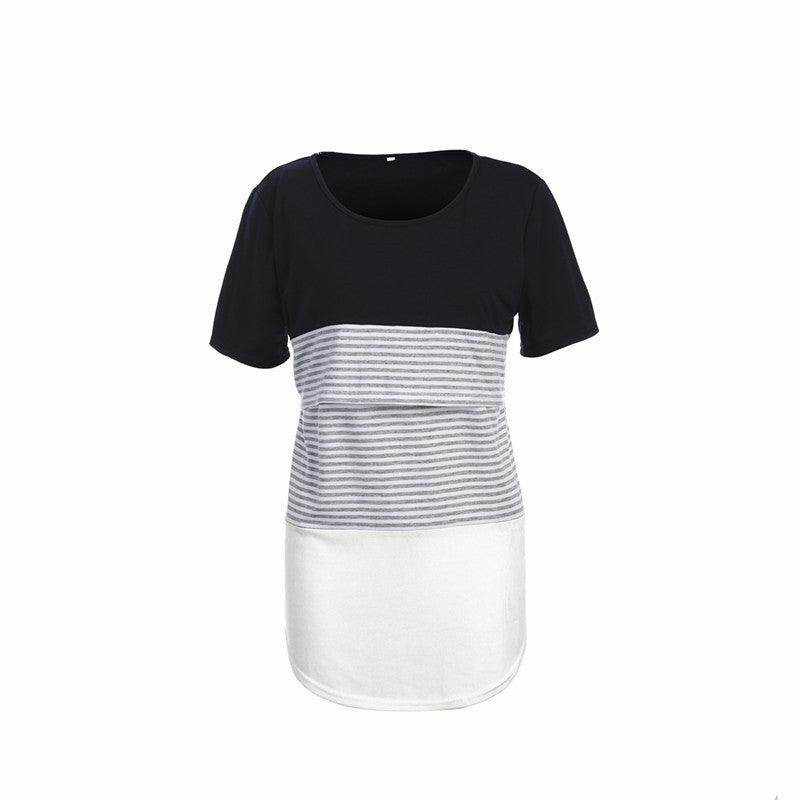 Europe and America striped short sleeve breastfeeding T-shirt for pregnant women
