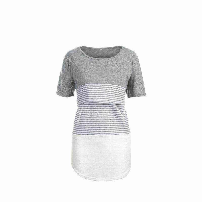 Striped short sleeve breastfeeding T-shirt for pregnant women Europe and America style