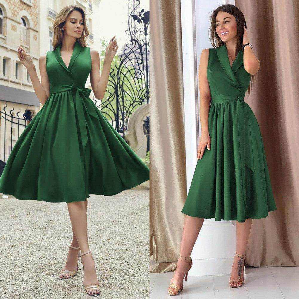 Dies Midi Dress Casual Sleeveless Belt Dress Female New - Magellan Fashion Shop