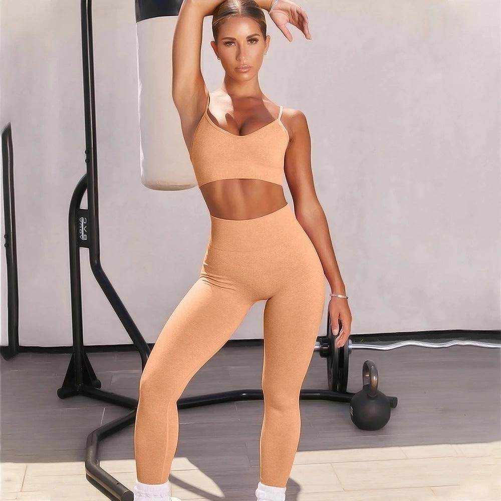 New Shark Knitted Two-Piece Suit Women Yoga Clothing Sports Pants Bra Fitness Clothes - Magellan Fashion Shop