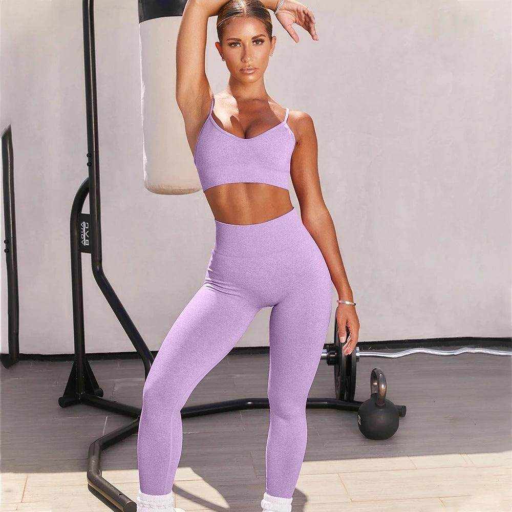 New Shark Knitted Two-Piece Suit Women Yoga Clothing Sports Pants Bra Fitness Clothes - Magellan Fashion Shop