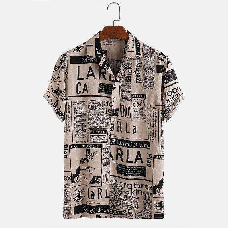 3XL Vintage Newspaper Print Hawaiian Shirt - Magellan Fashion Shop