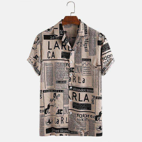 3XL Vintage Newspaper Print Hawaiian Shirt - Magellan Fashion Shop
