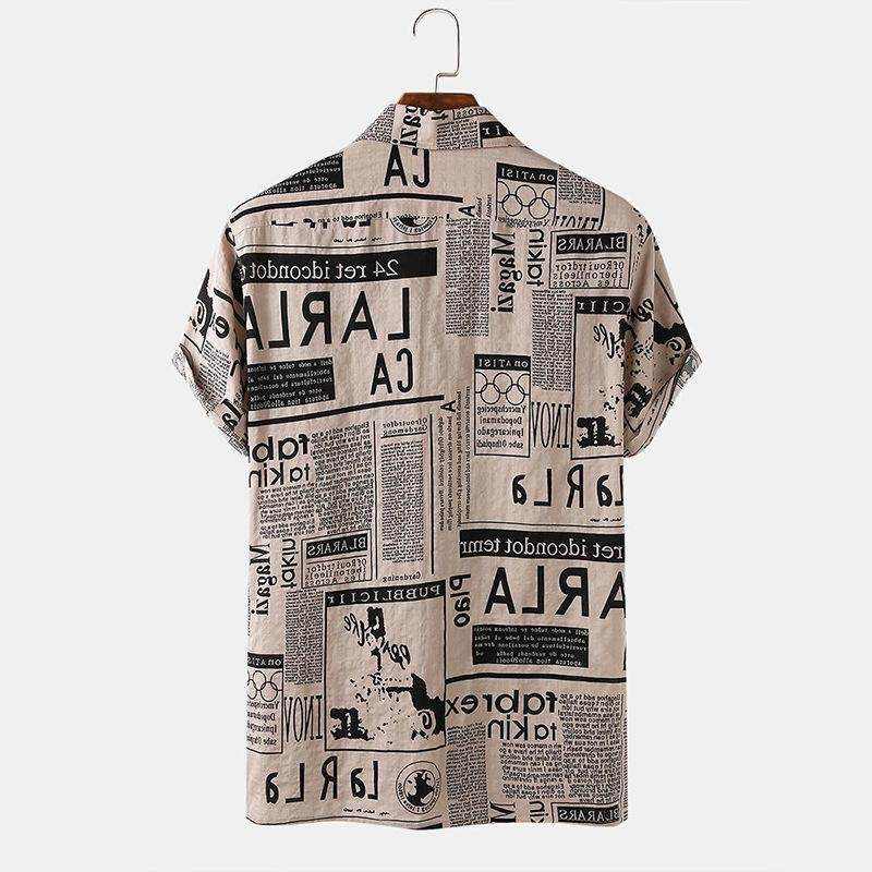 3XL Vintage Newspaper Print Hawaiian Shirt - Magellan Fashion Shop