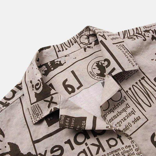 3XL Vintage Newspaper Print Hawaiian Shirt - Magellan Fashion Shop