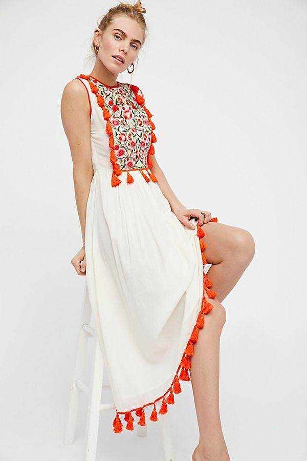 Bohemian Embroidered Floral Fringe Sleeveless Vest Dress - Magellan Fashion Shop
