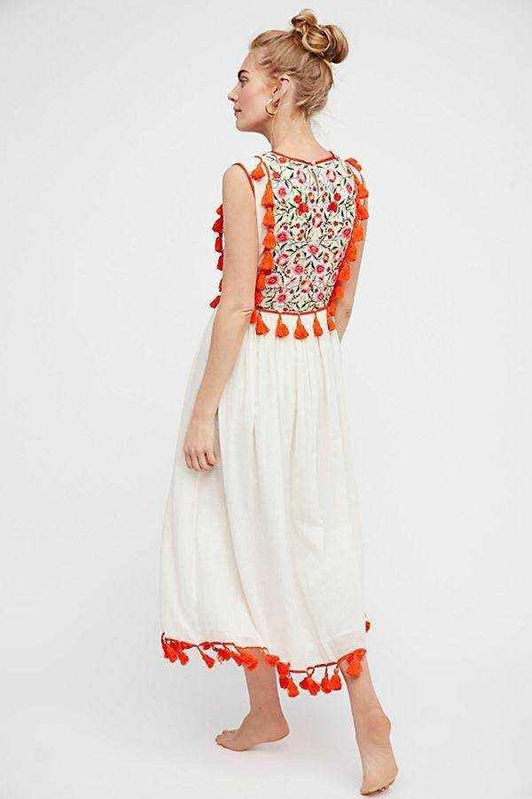 Bohemian Embroidered Floral Fringe Sleeveless Vest Dress - Magellan Fashion Shop