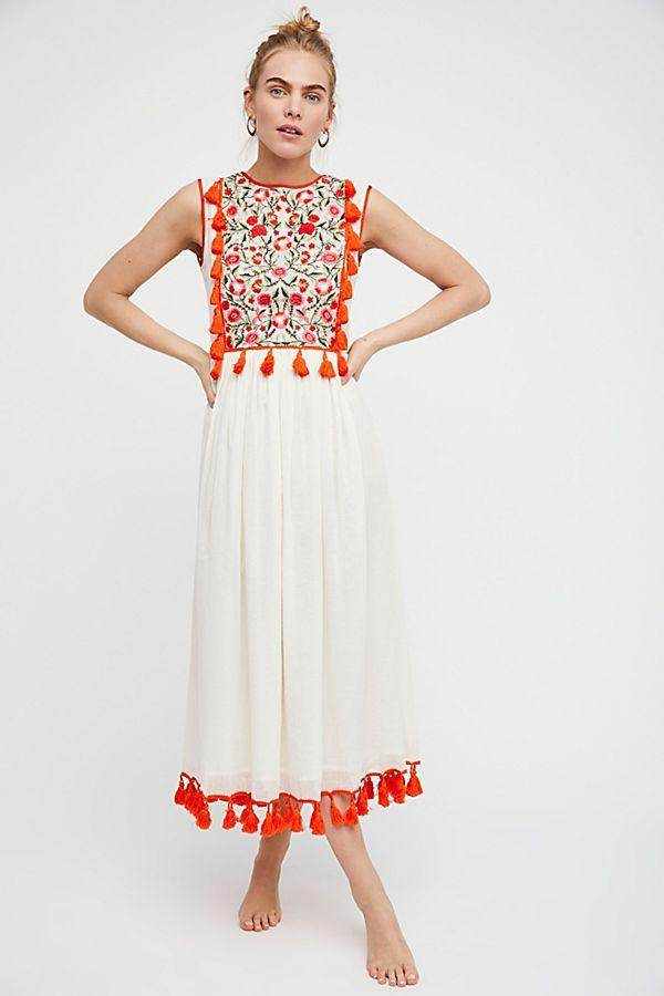 Bohemian Embroidered Floral Fringe Sleeveless Vest Dress - Magellan Fashion Shop