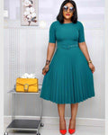 Round Neck Plus Size Mother's Dress Female Pleated Dress - Magellan Fashion Shop