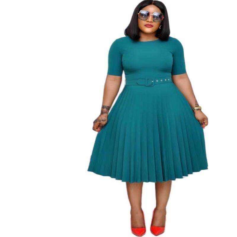 Round Neck Plus Size Mother's Dress Female Pleated Dress - Magellan Fashion Shop