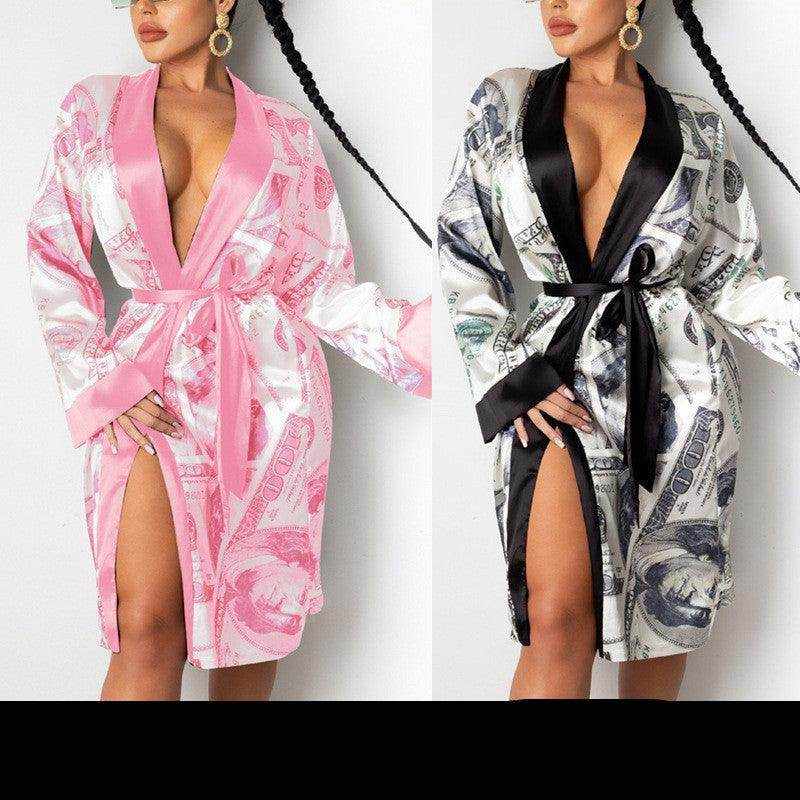 Hirigin Aesthetic Cardigan Long Sleeve Midi Bandage Dress - Magellan Fashion Shop