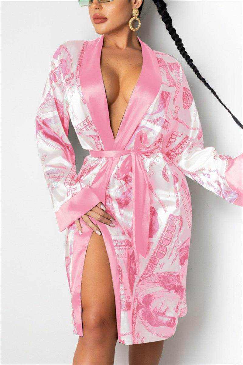 Hirigin Aesthetic Cardigan Long Sleeve Midi Bandage Dress - Magellan Fashion Shop