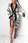 Hirigin Aesthetic Cardigan Long Sleeve Midi Bandage Dress - Magellan Fashion Shop