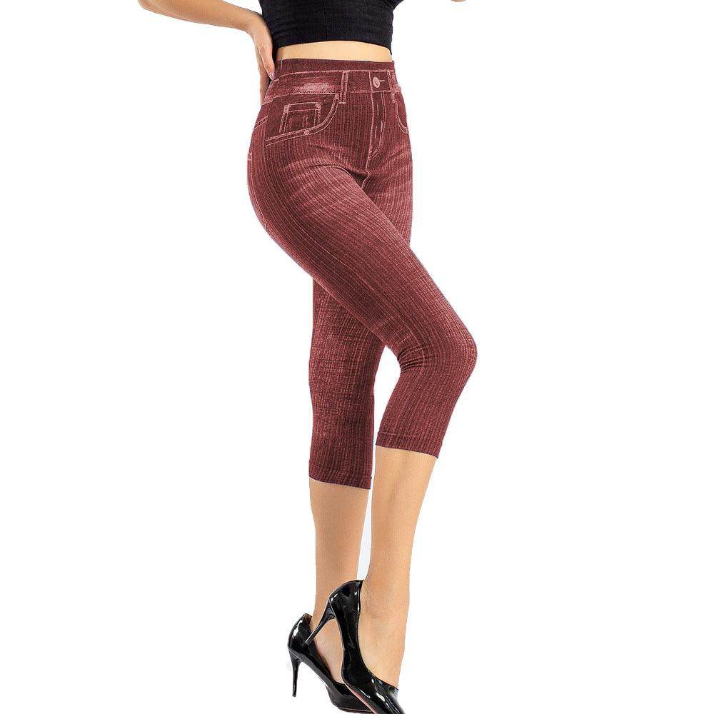 Stretch Bottoming Cropped Slim Fit Hip Raise Printed - Magellan Fashion Shop