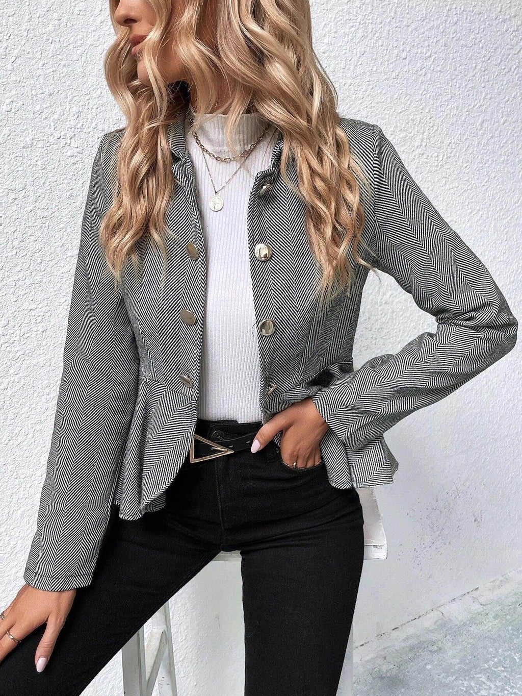 Women's Lapel Ruffled Slim Double-breasted Blazer - Magellan Fashion Shop