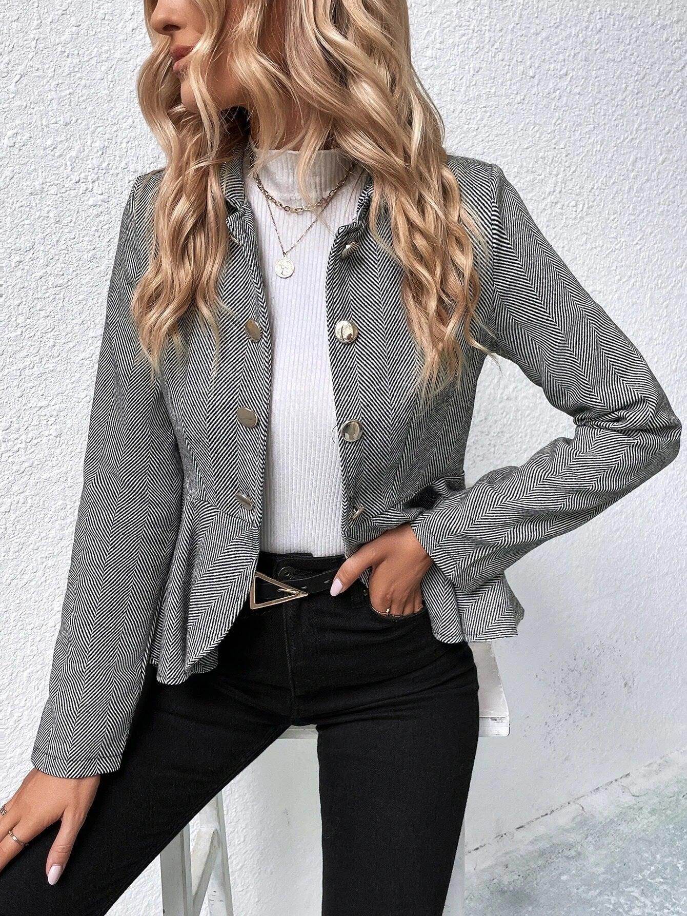 Women's Lapel Ruffled Slim Double-breasted Blazer - Magellan Fashion Shop