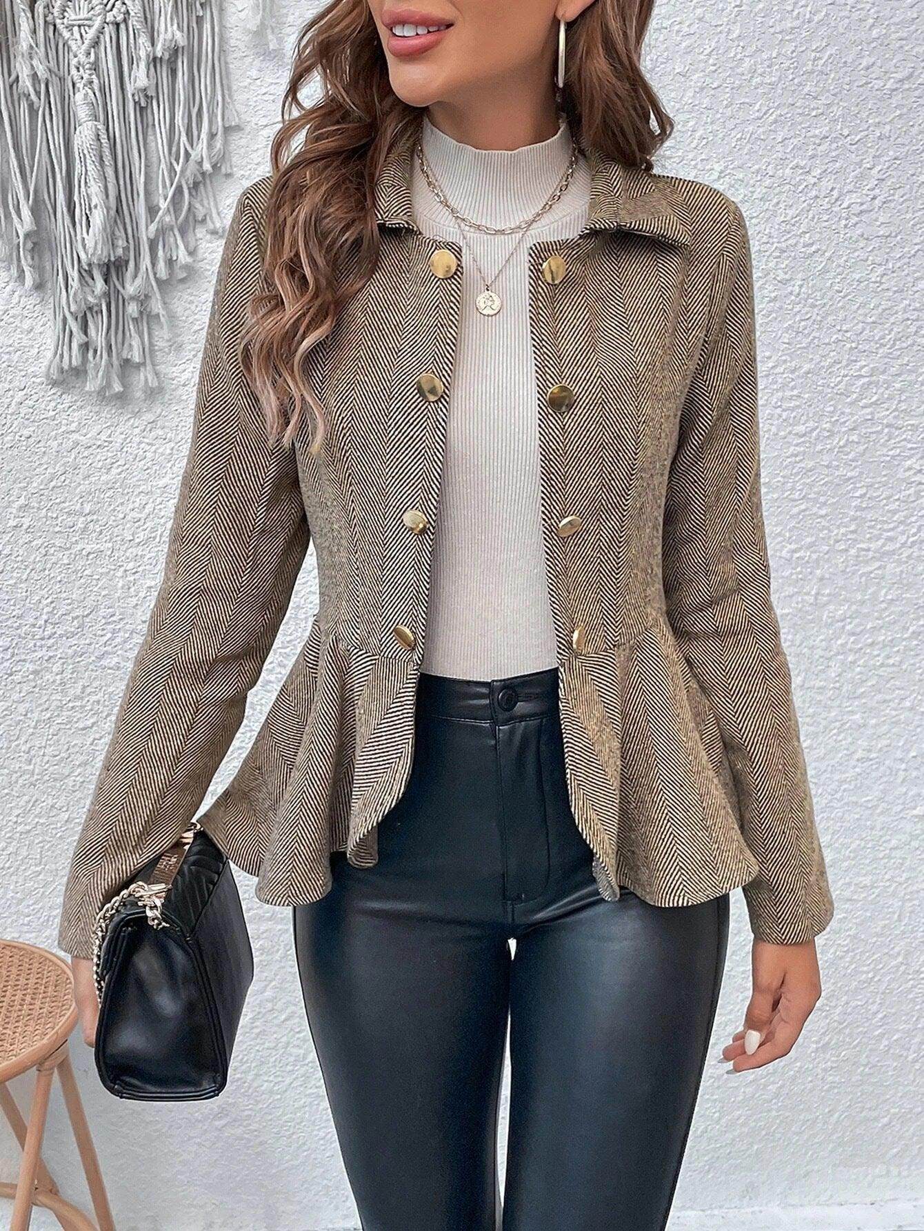 Women's Lapel Ruffled Slim Double-breasted Blazer - Magellan Fashion Shop