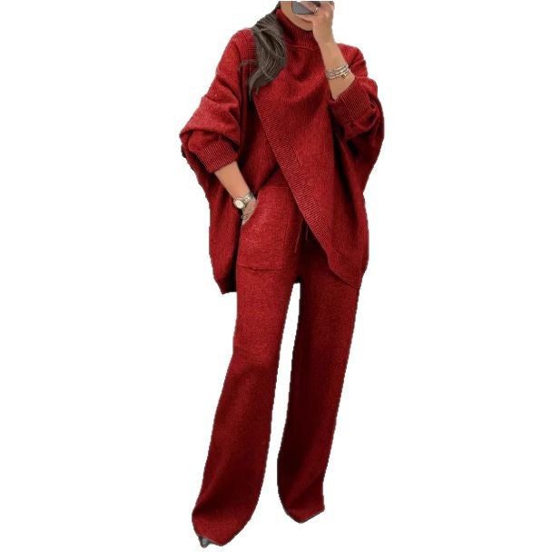 V-neck Single-breasted Slim-fit Knitwear Two-piece Set