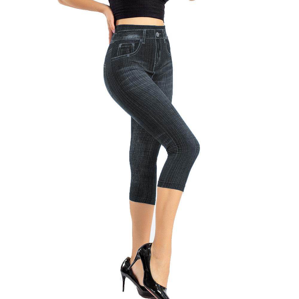 Stretch Bottoming Cropped Slim Fit Hip Raise Printed - Magellan Fashion Shop