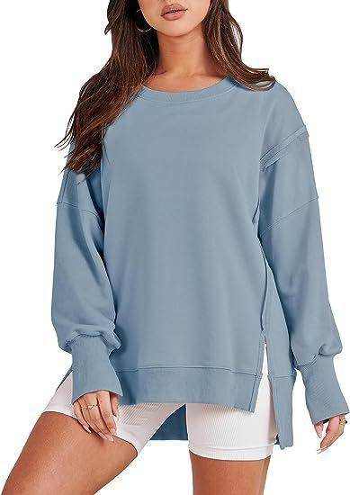 Solid Oversized Sweatshirt Crew Neck Long Sleeve - Magellan Fashion Shop