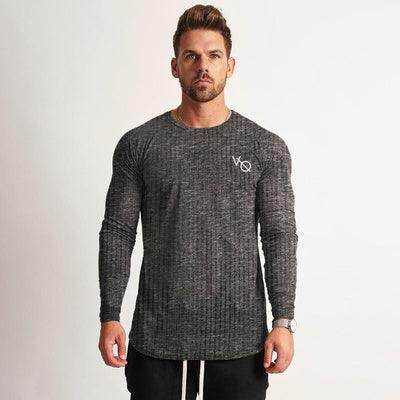 Doctor Muscle Spring men's long sleeve fitness running top in gray and black colors